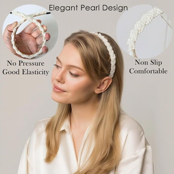 Pearl Headbands Women Set of 5 Non-Slip Hair Accessories for Weddings Parties main image 6